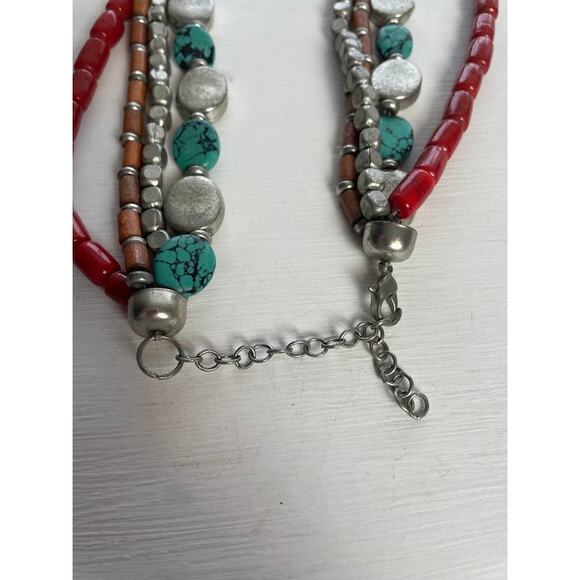 Navajo Multi-strand Necklace Turquoise Wood Bead Silver Oval Western Jewelry - Picture 8 of 9